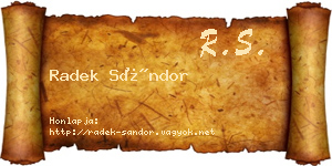 Radek Sándor névjegykártya